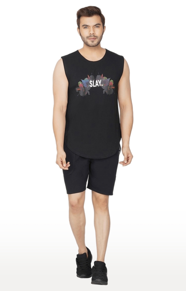 SLAY | Men's Black Printed Viscose Regular T-Shirts