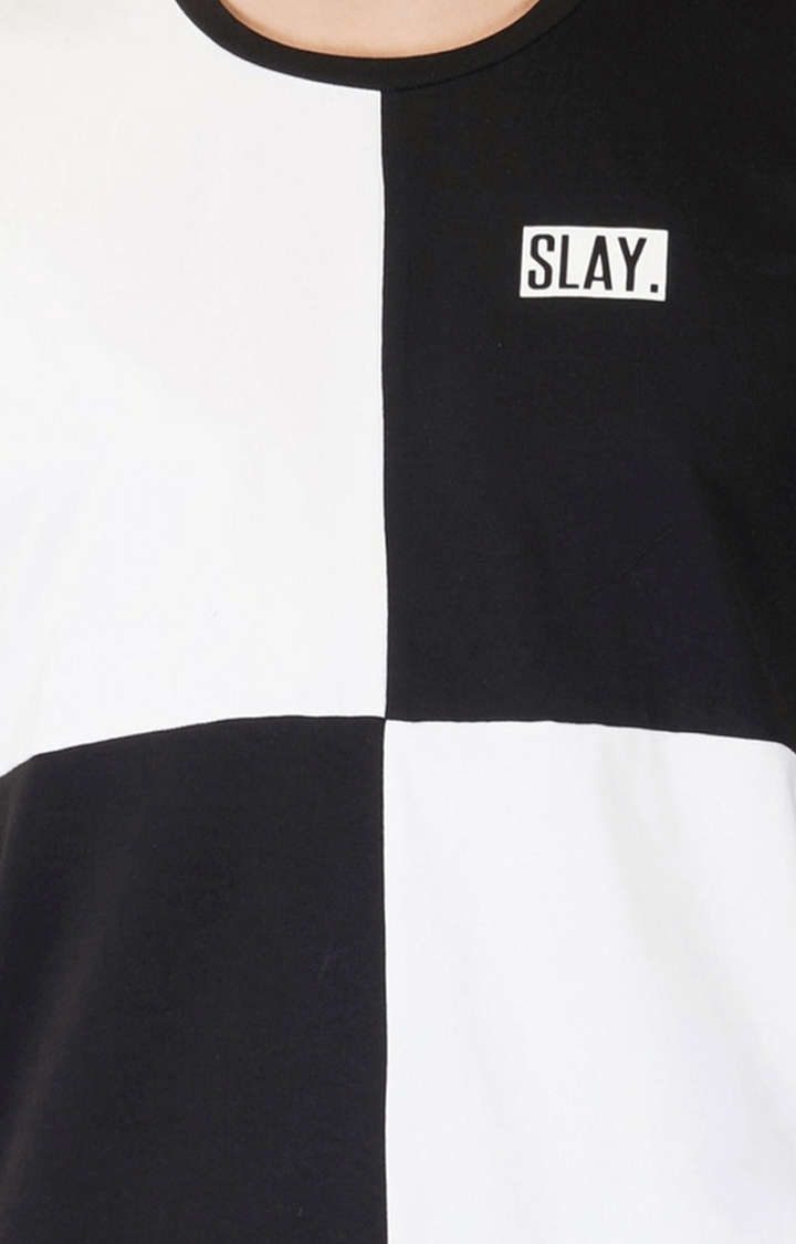 Men's Black Colourblock Polyester Regular T-Shirts