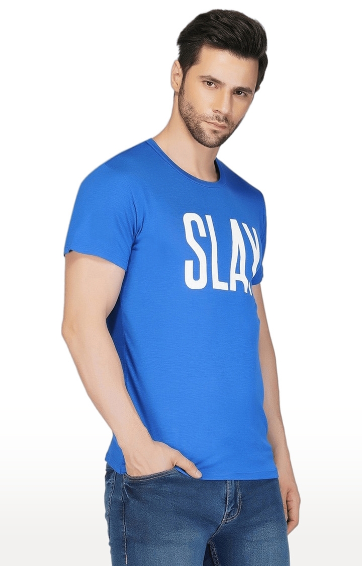 Men's Blue Typographic Cotton Regular T-Shirts
