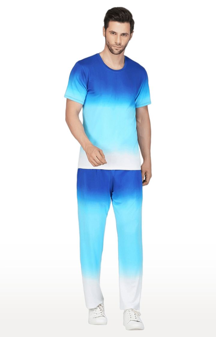 Men's Blue Ombre Cotton Regular Casual Pants