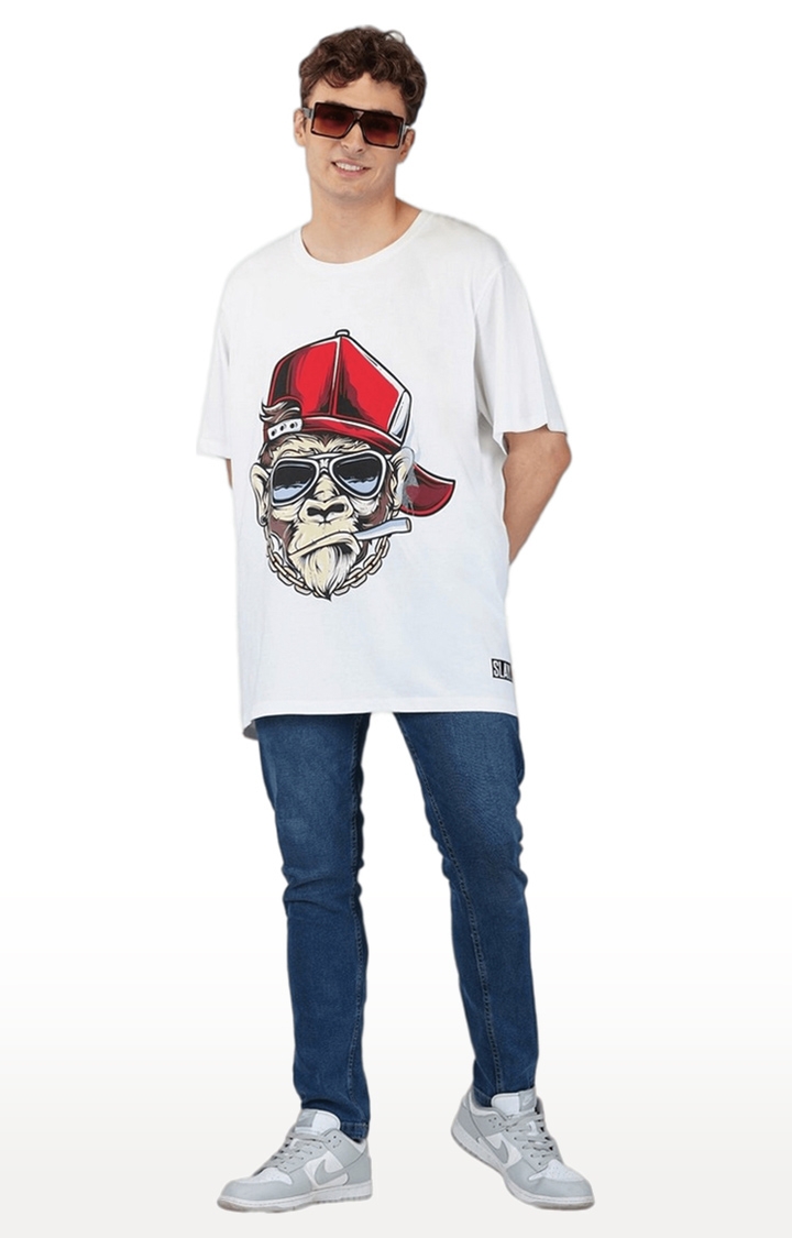 Men's White Graphics Cotton Oversized T-Shirts