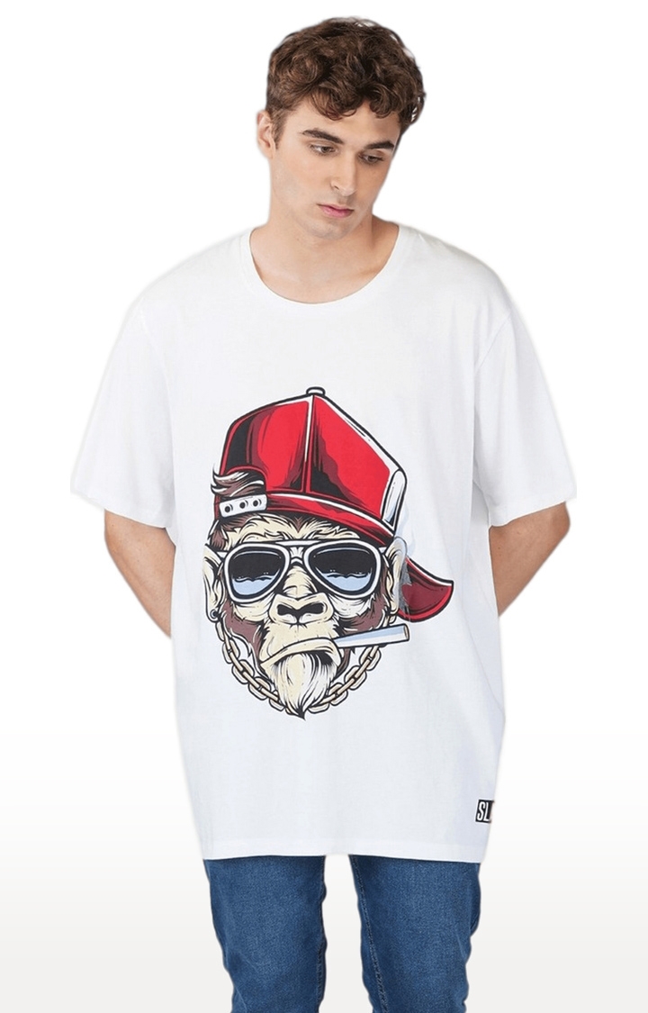 SLAY | Men's White Graphics Cotton Oversized T-Shirts