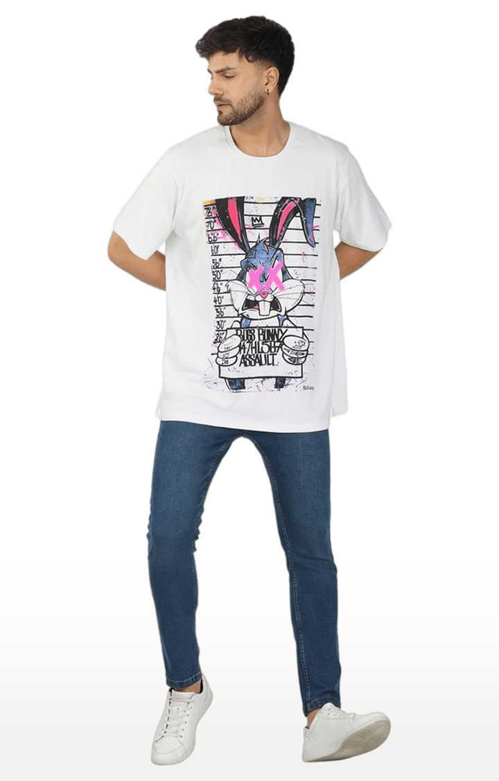 Men's White Graphics Cotton Oversized T-Shirts