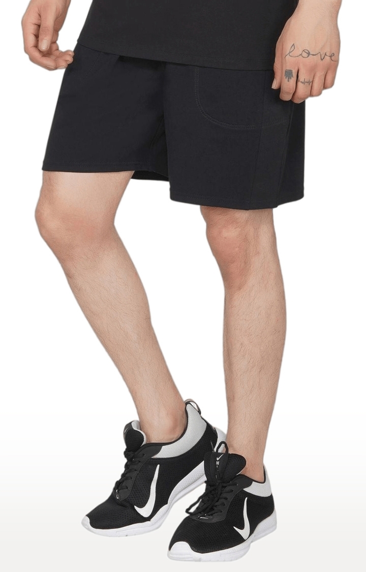 Men's Black Polyester Soild Activewear Shorts