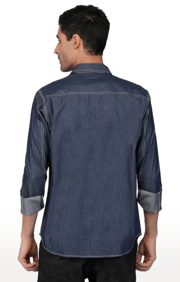 Men's Blue Solid Cotton Casual Shirts