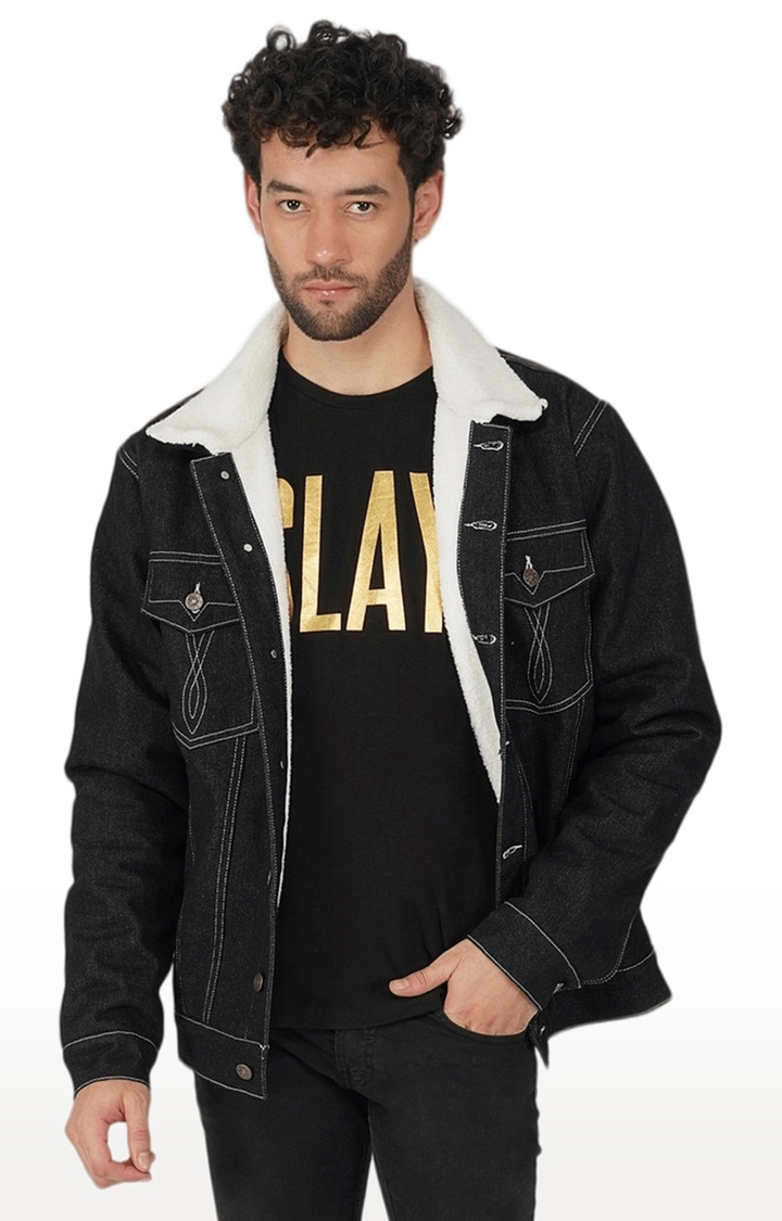 SLAY | Men's Black Solid Denim Denim Jackets