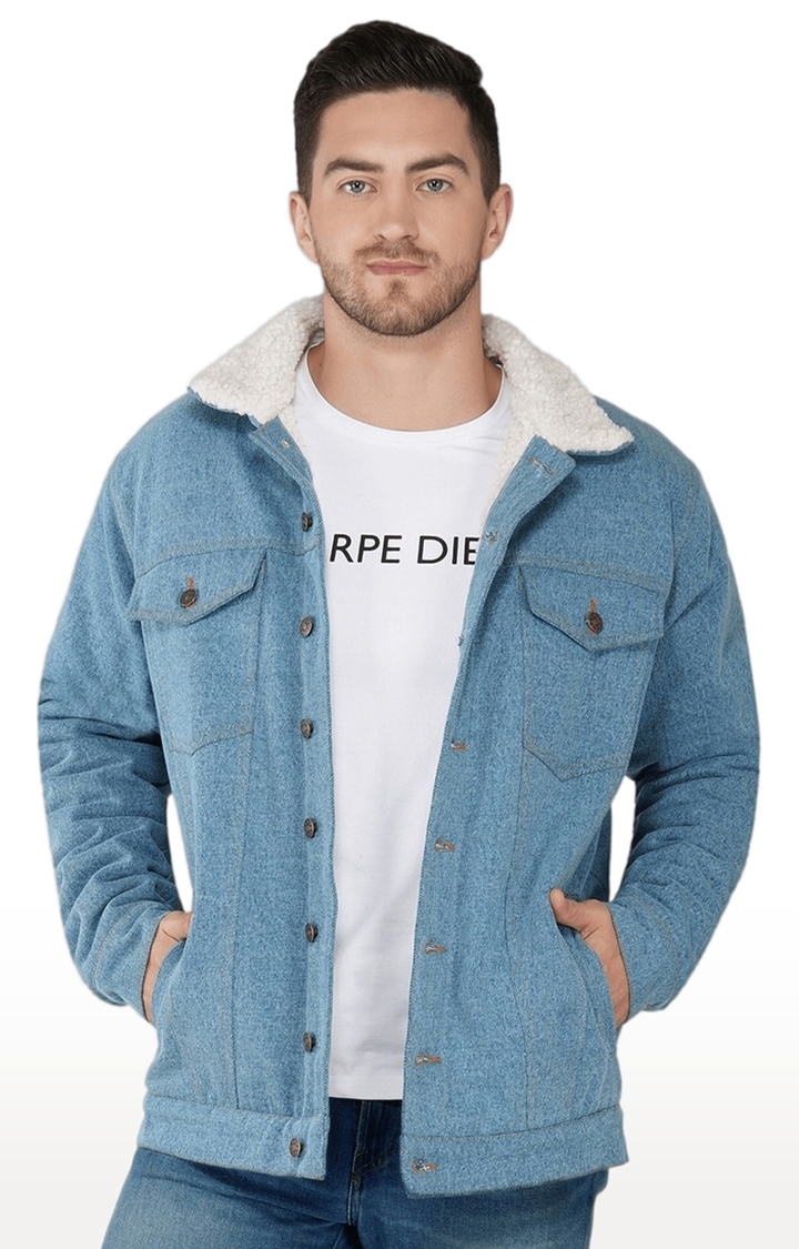SLAY | Men's Blue Solid Cotton Denim Jackets