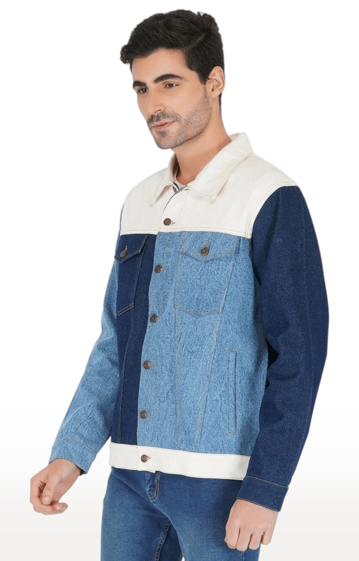 Men's Blue Colourblock Viscose Denim Jackets