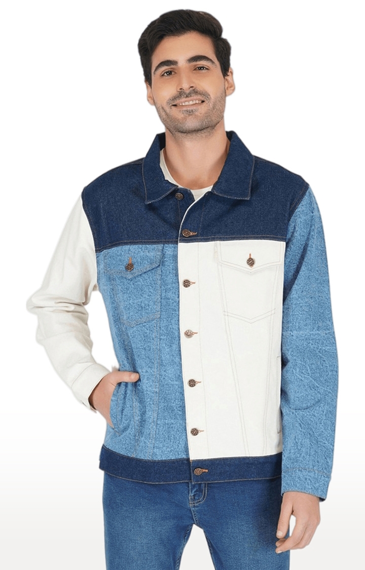 SLAY | Men's Blue Colourblock Viscose Denim Jackets