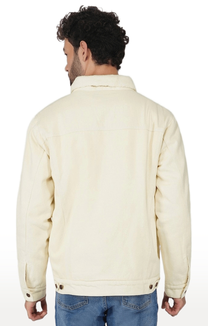 Men's Beige Solid Cotton Denim Jackets