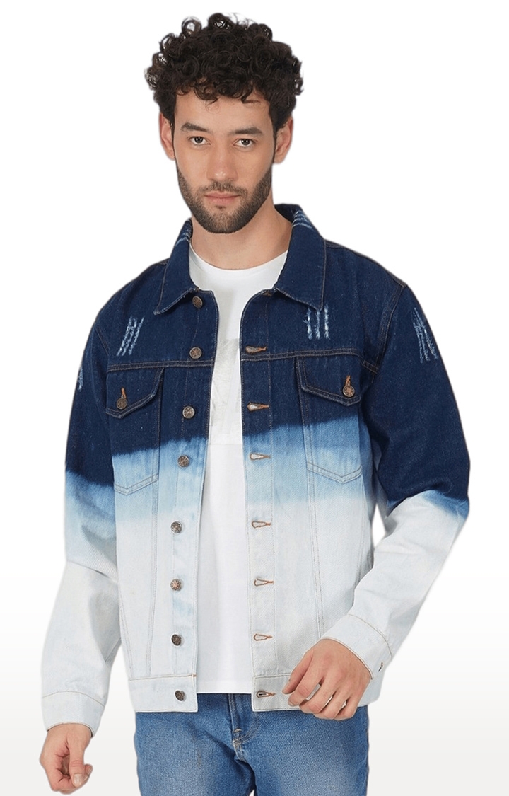 SLAY | Men's Blue Colourblock Cotton Denim Jackets