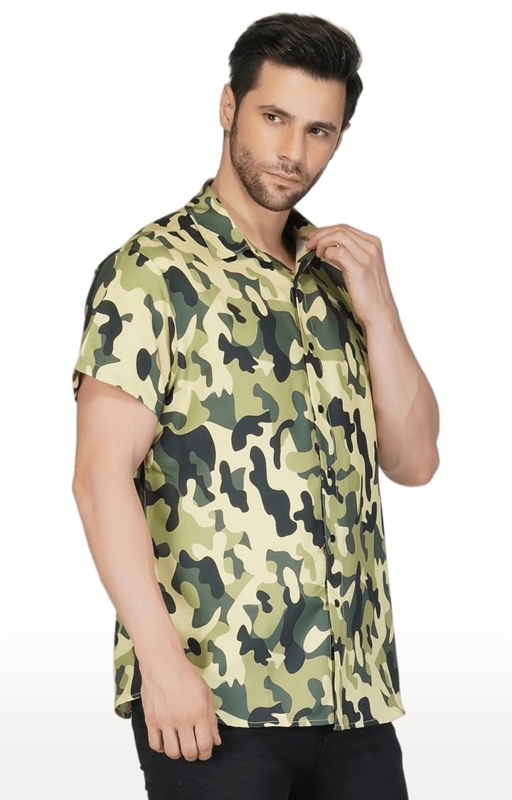 Men's Green Camouflage Cotton Regular T-Shirts