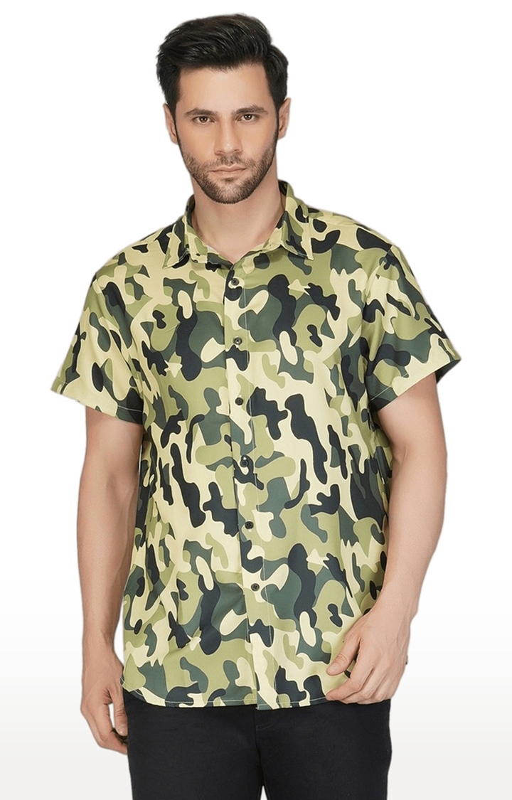 Men's Green Camouflage Cotton Regular T-Shirts