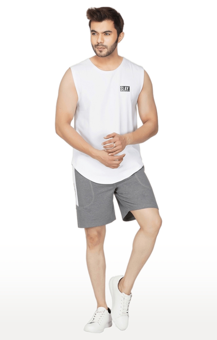 SLAY | Men's Light Grey Polyester Soild Activewear Shorts