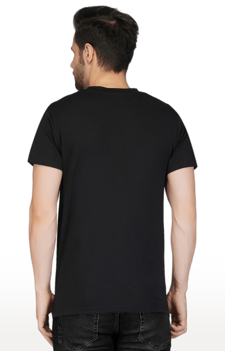 Men's Black Printed Cotton Regular T-Shirts