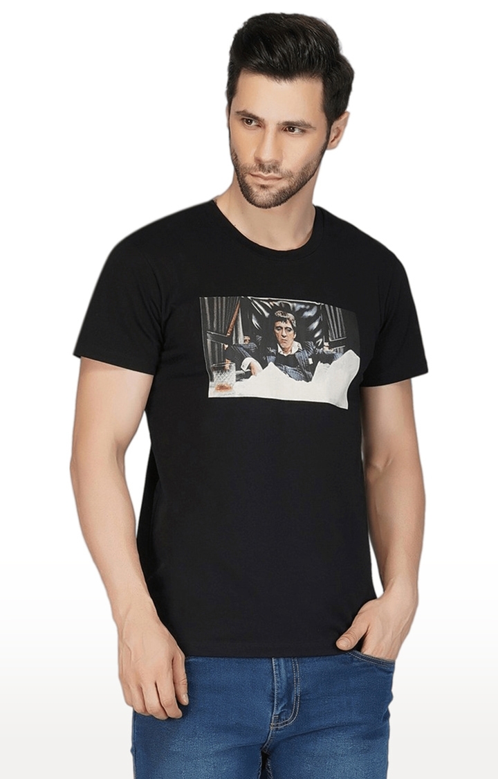 SLAY | Men's Black Printed Cotton Regular T-Shirts