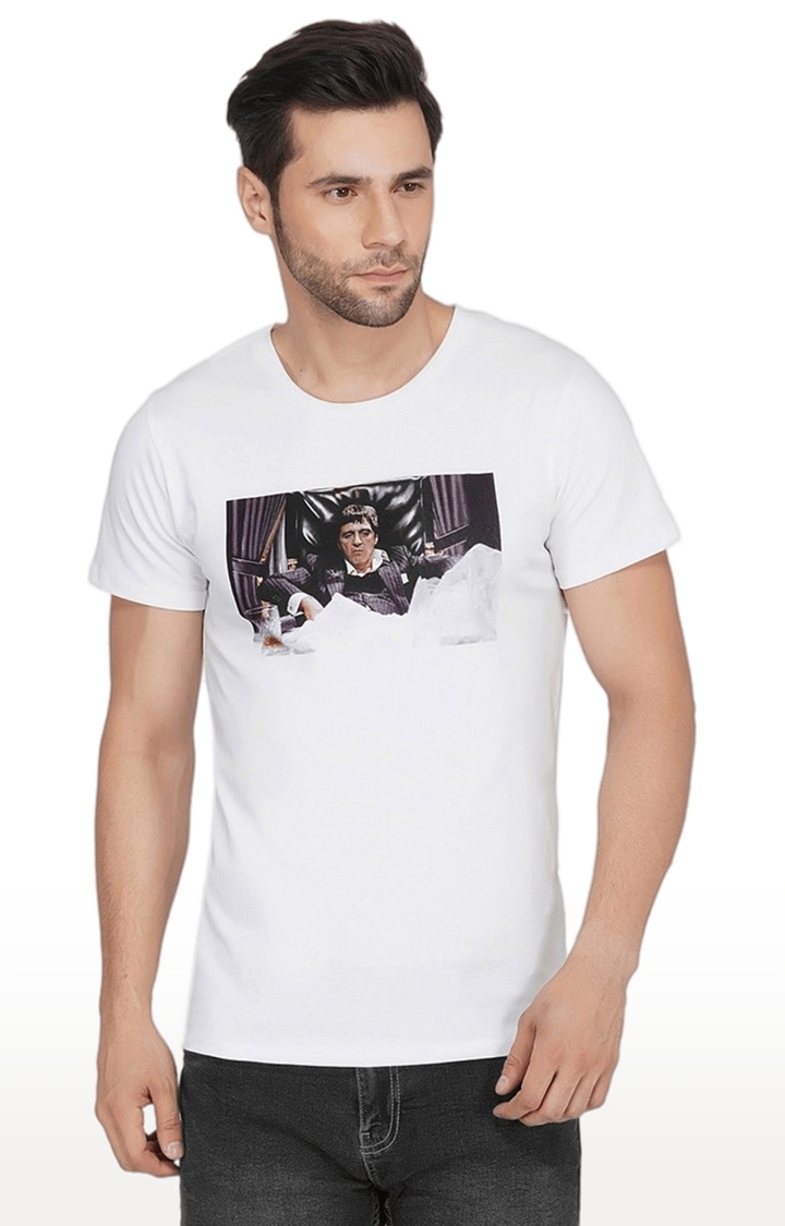 SLAY | Men's White Printed Cotton Regular T-Shirts