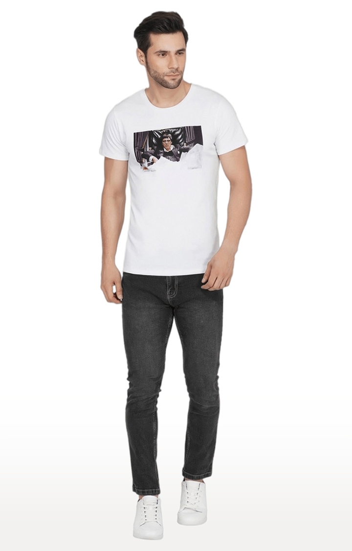 Men's White Printed Cotton Regular T-Shirts