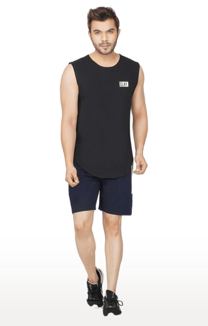 Men's Navy Blue Polyester Soild Activewear Shorts