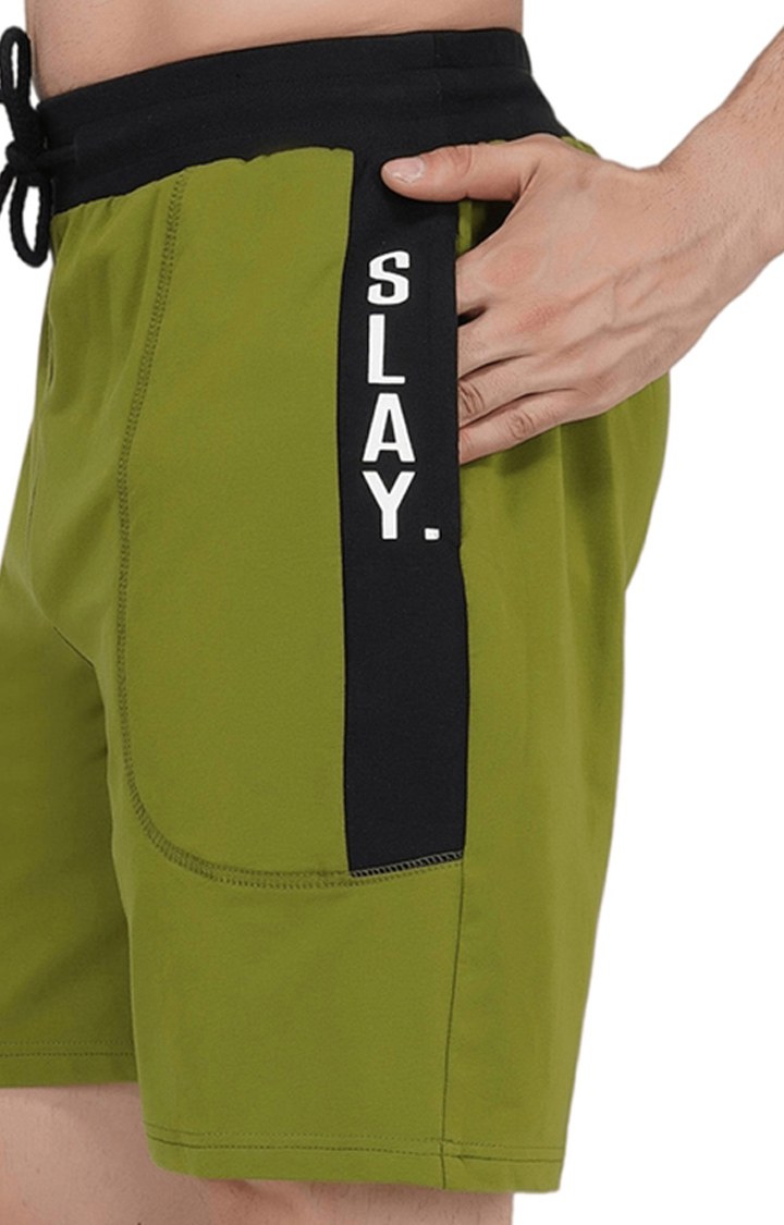 Men's Green Polyester Soild Activewear Shorts