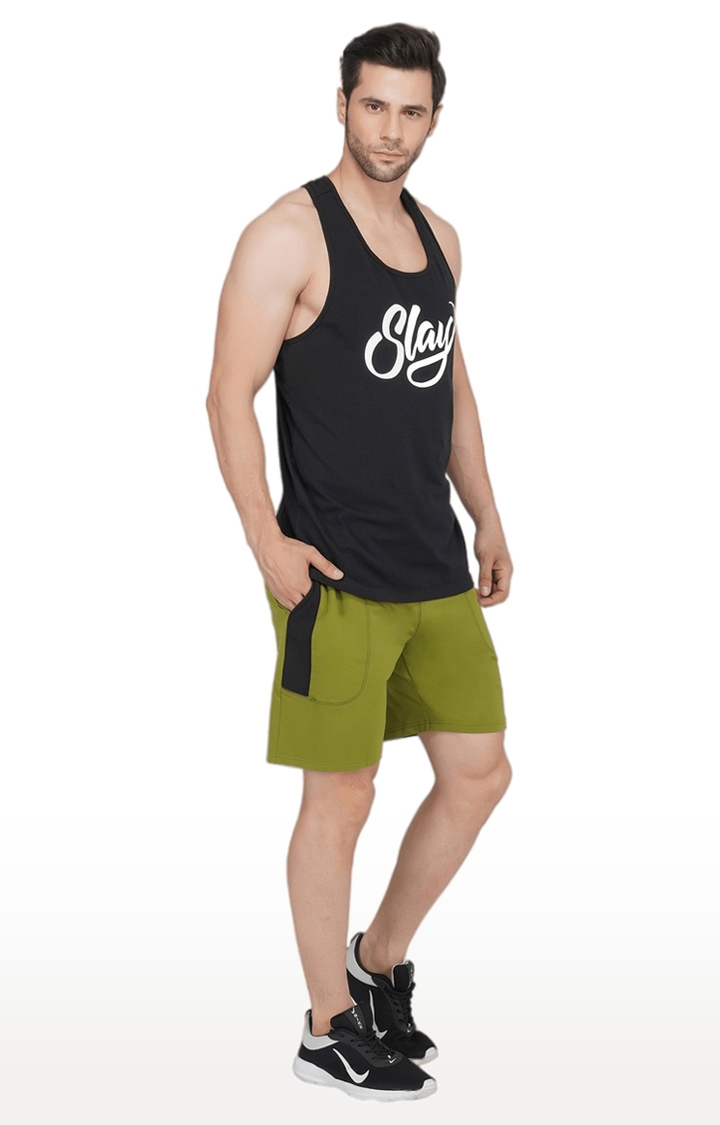 Men's Green Polyester Soild Activewear Shorts