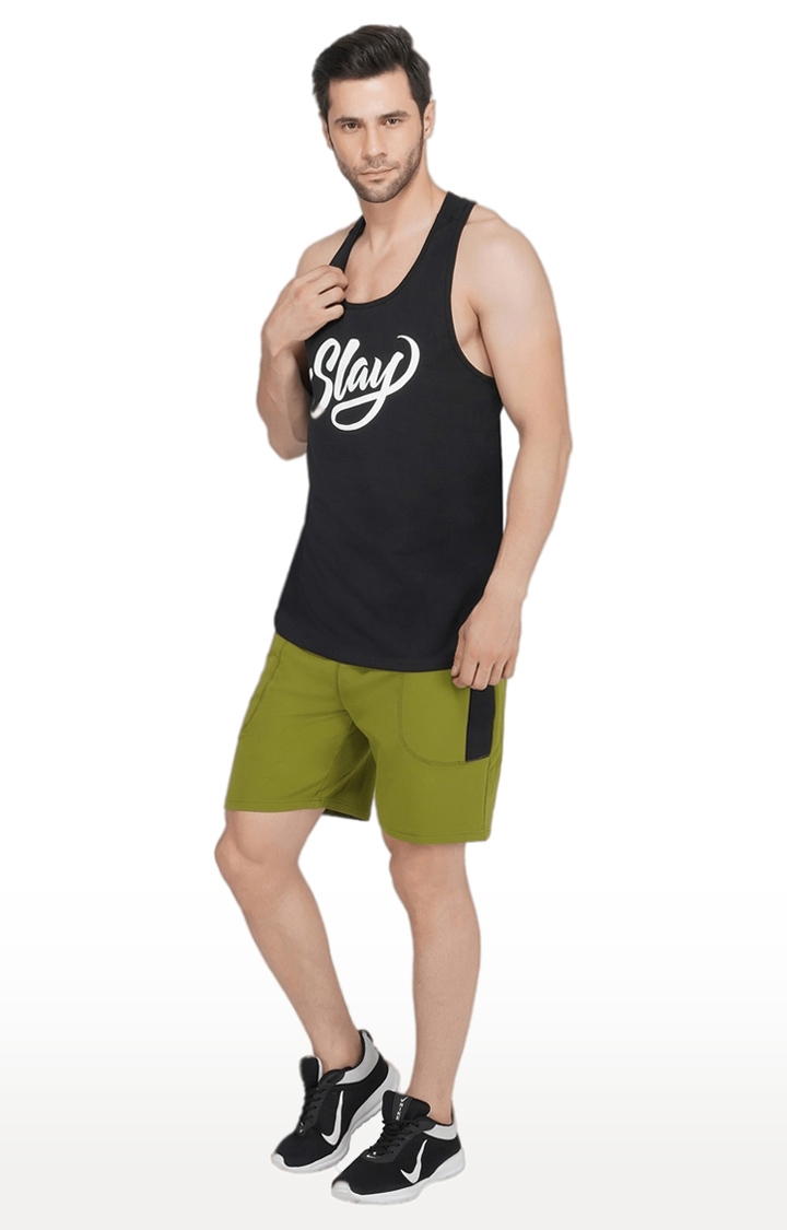 Men's Green Polyester Soild Activewear Shorts