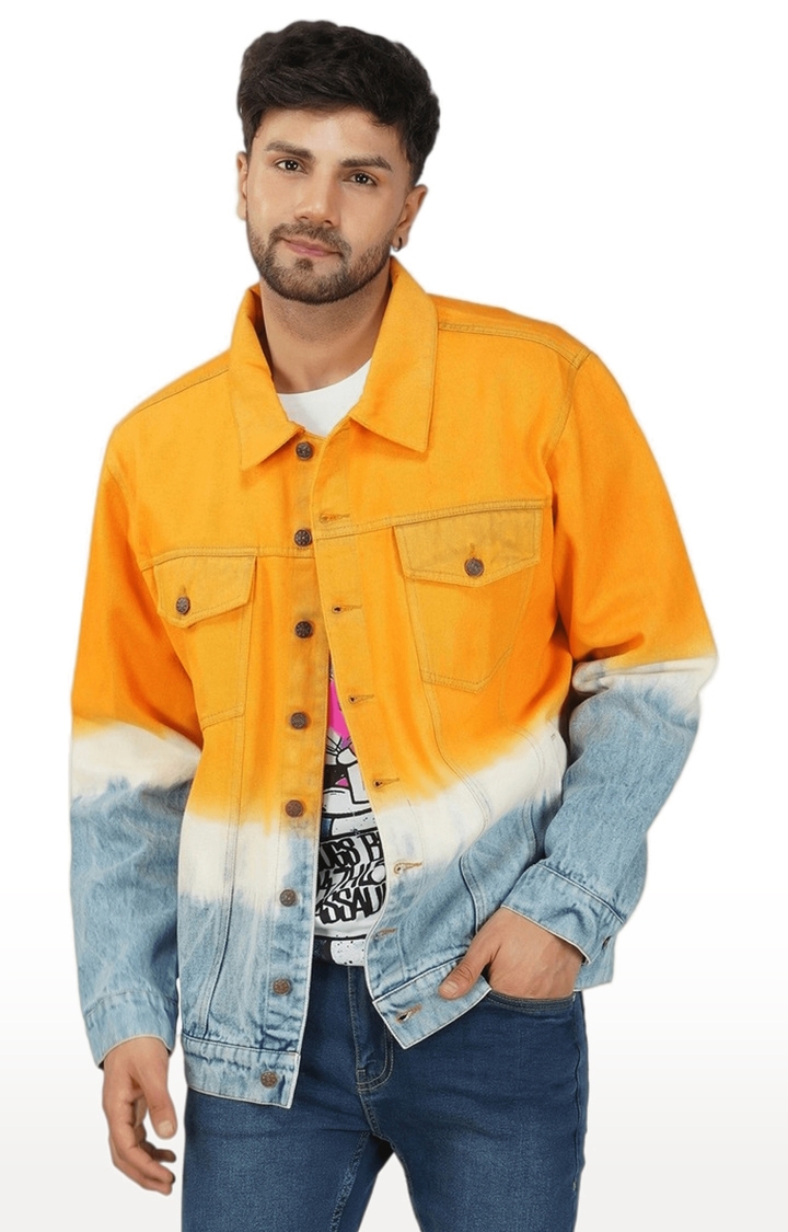 SLAY | Men's Yellow Colourblock Denim Denim Jackets
