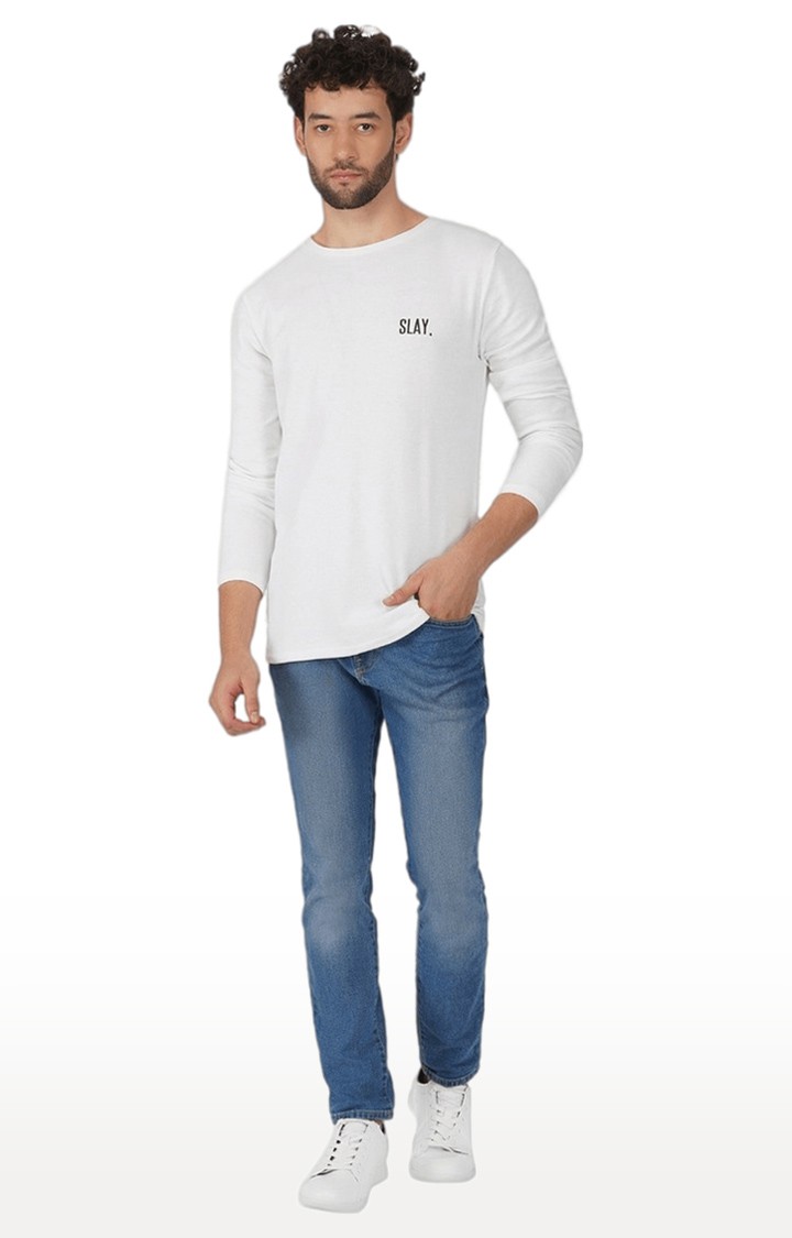 Men's White Solid Cotton Regular T-Shirts