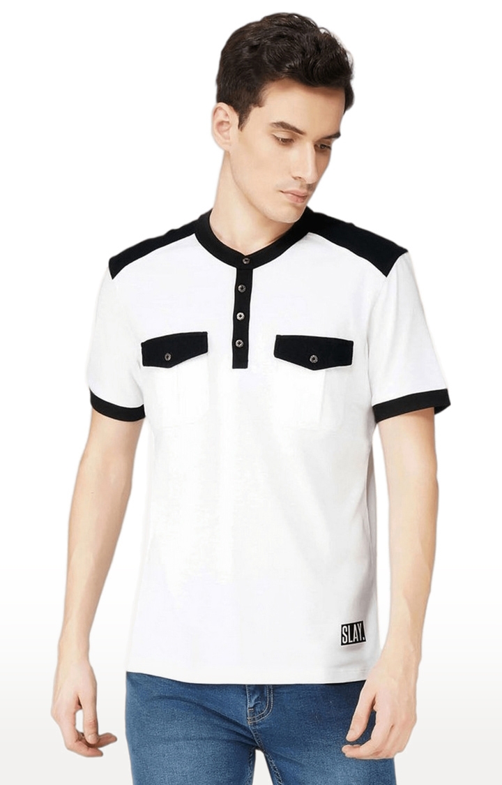 SLAY | Men's White Solid Cotton Regular T-Shirts