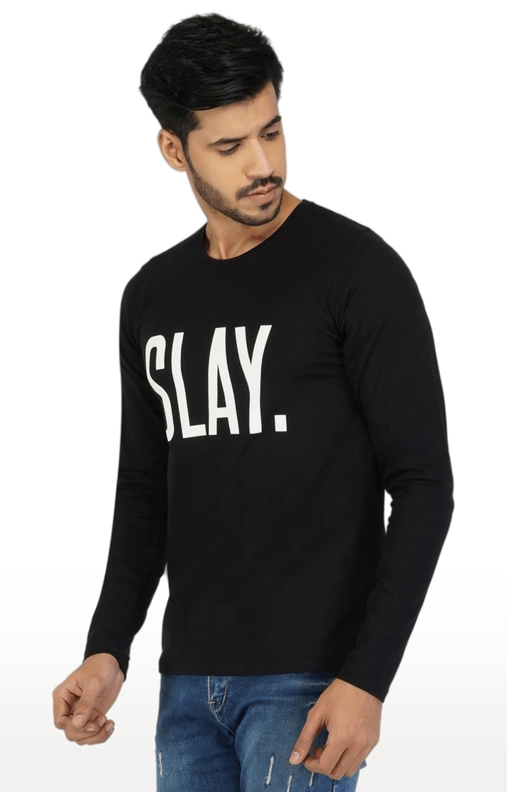 Men's Black Typographic Cotton Regular T-Shirts