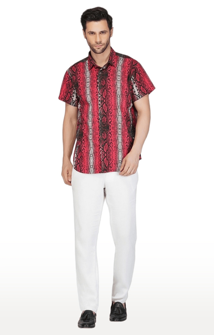 Men's Red Printed Cotton Casual Shirts