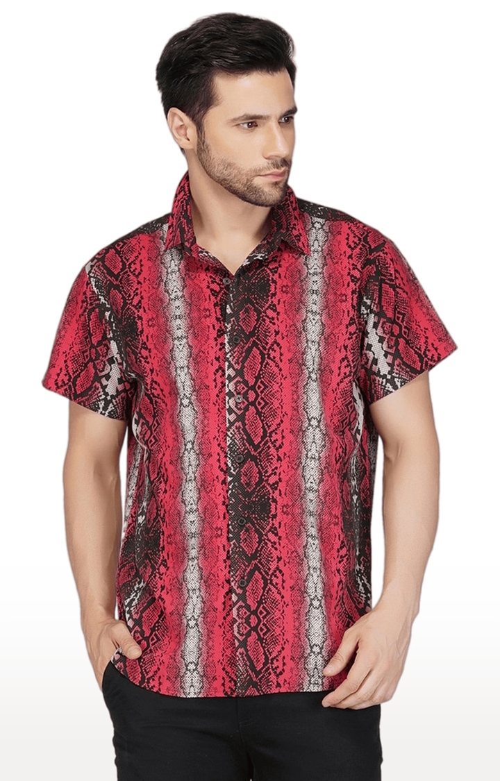 Men's Red Printed Cotton Casual Shirts