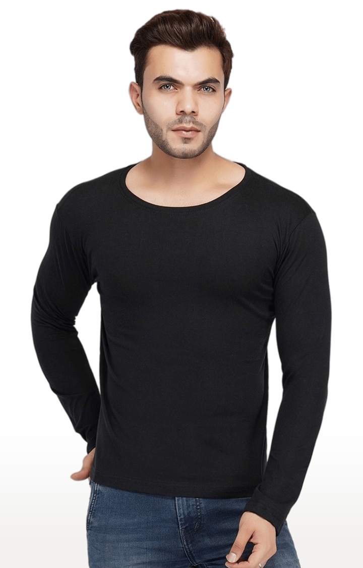 SLAY | Men's Black Solid Cotton Regular T-Shirts