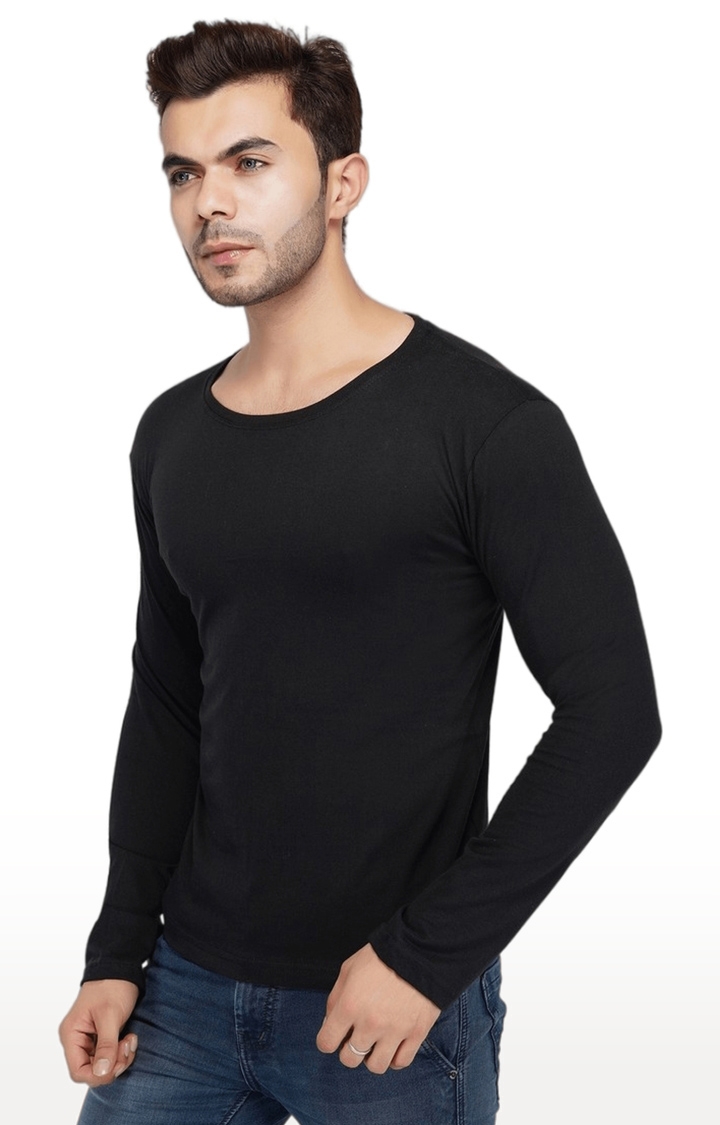 Men's Black Solid Cotton Regular T-Shirts