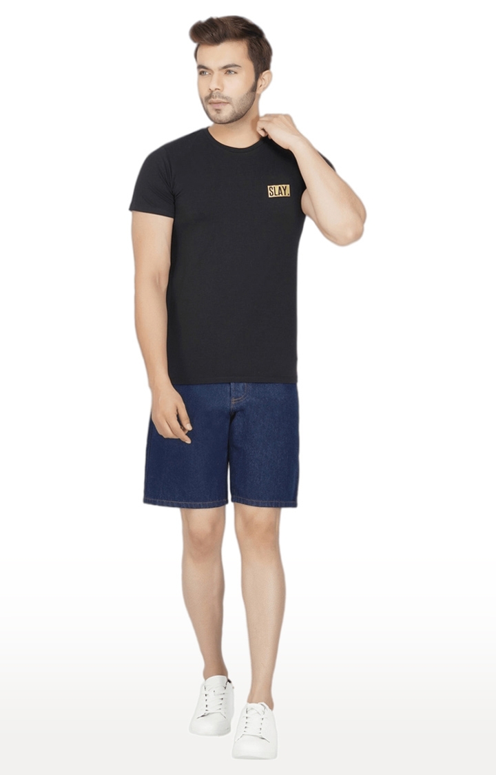 SLAY | Men's Navy Blue Denim Soild Shorts