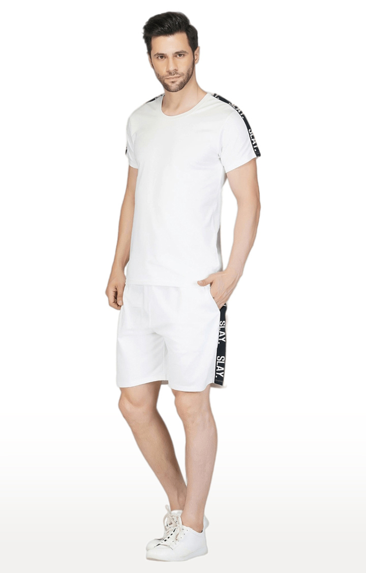 Men's White Viscose Soild Activewear Shorts