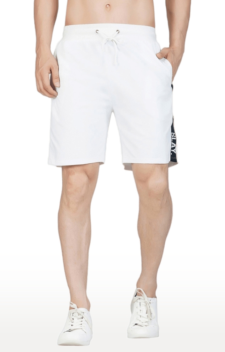 SLAY | Men's White Viscose Soild Activewear Shorts