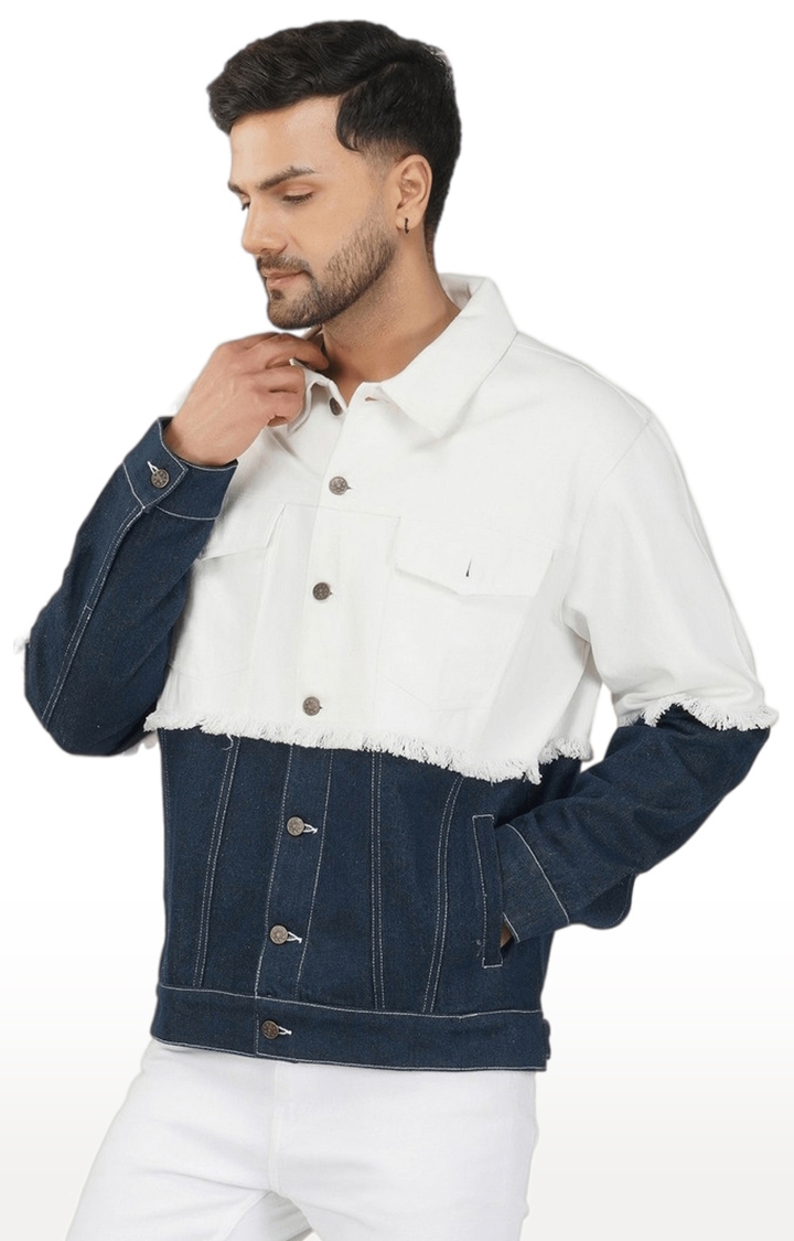 Men's White Colourblock Denim Denim Jackets
