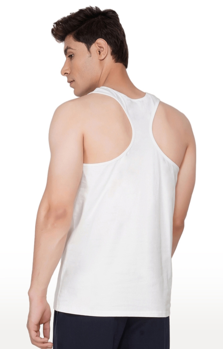 Men's White Printed Gym Vest