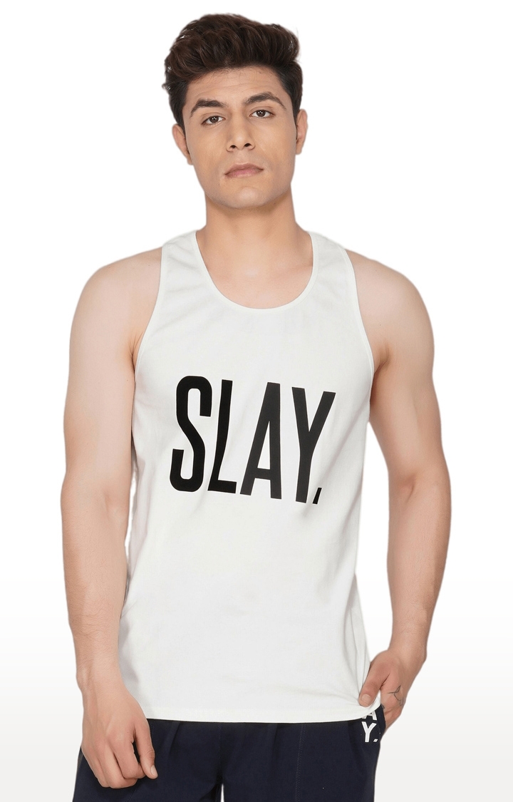 SLAY | Men's White Printed Gym Vest