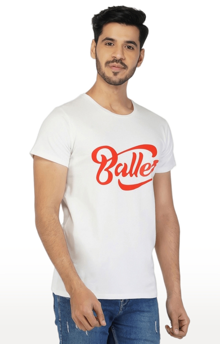Men's White Typographic Cotton Regular T-Shirts