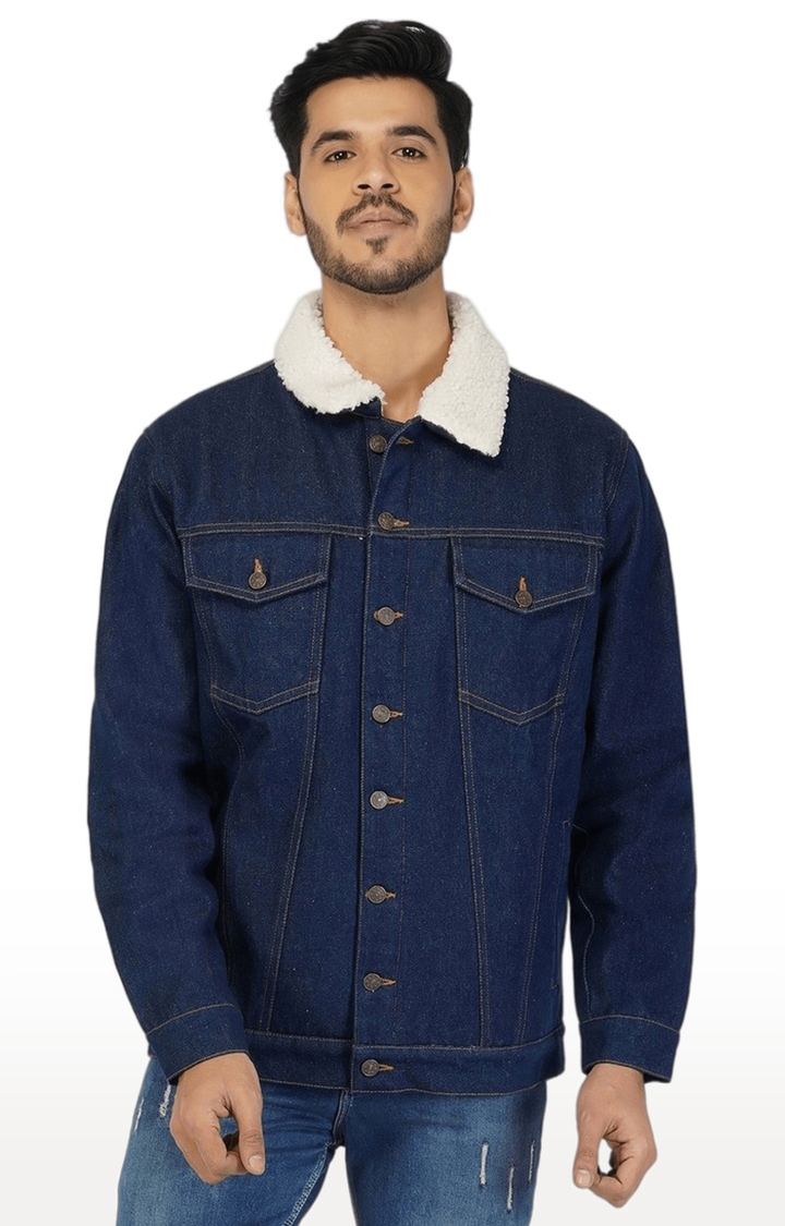 SLAY | Men's Blue Solid Denim Denim Jackets