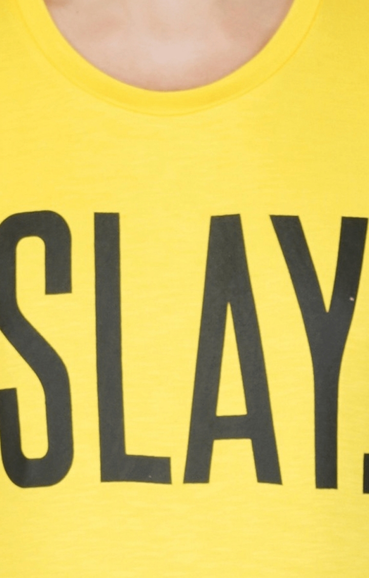 Men's Yellow Typographic Cotton Regular T-Shirts