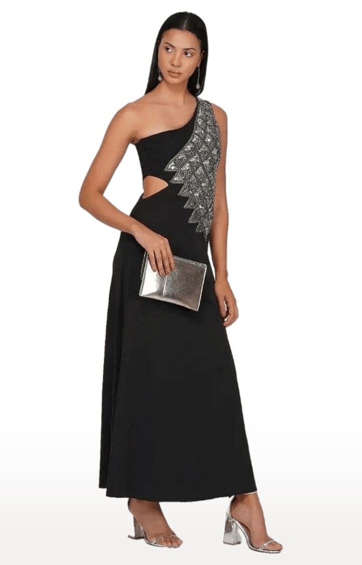 SLAY | Women's Black Embellished Georgette Gowns