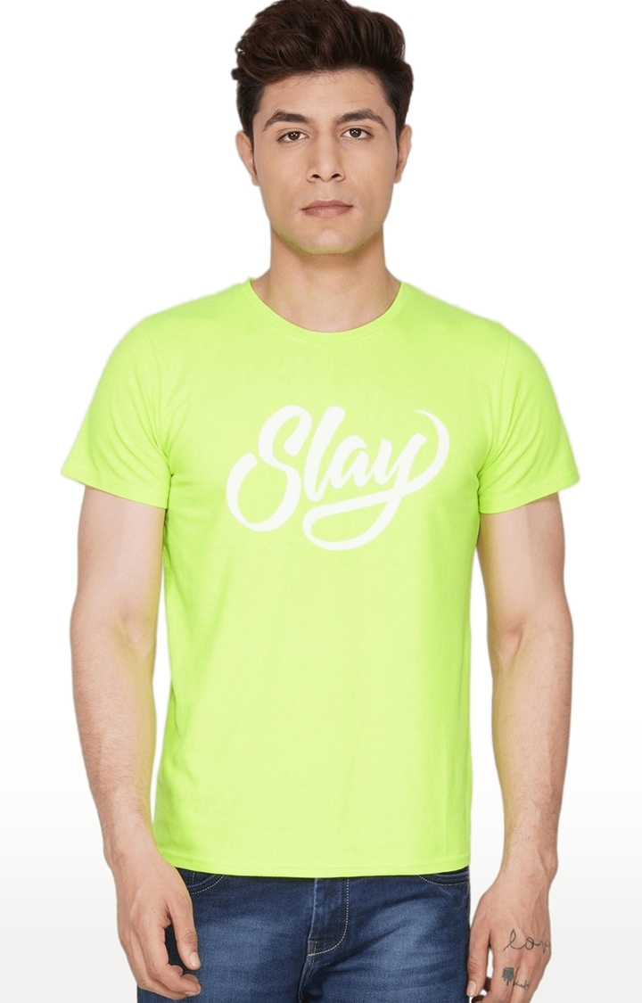 SLAY | Men's Green Typographic Cotton Regular T-Shirts