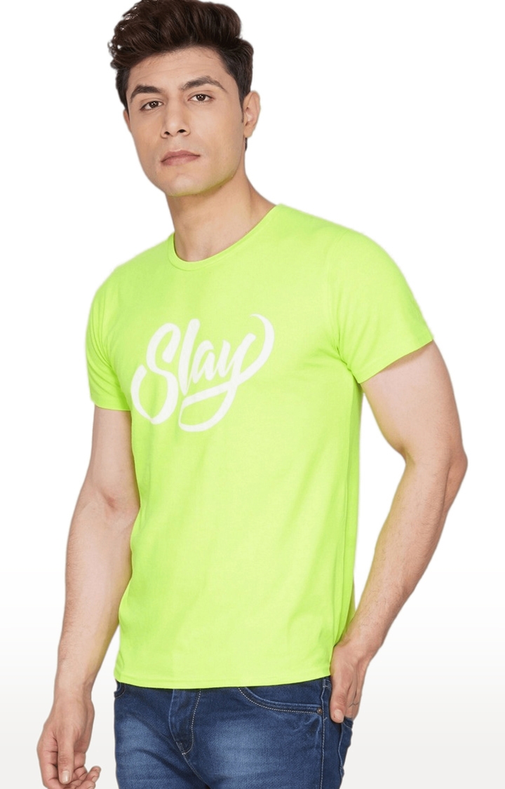 Men's Green Typographic Cotton Regular T-Shirts