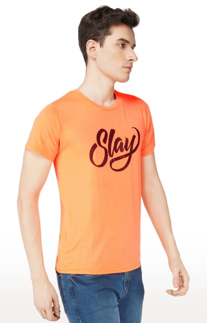 Men's Orange Typographic Cotton Regular T-Shirts
