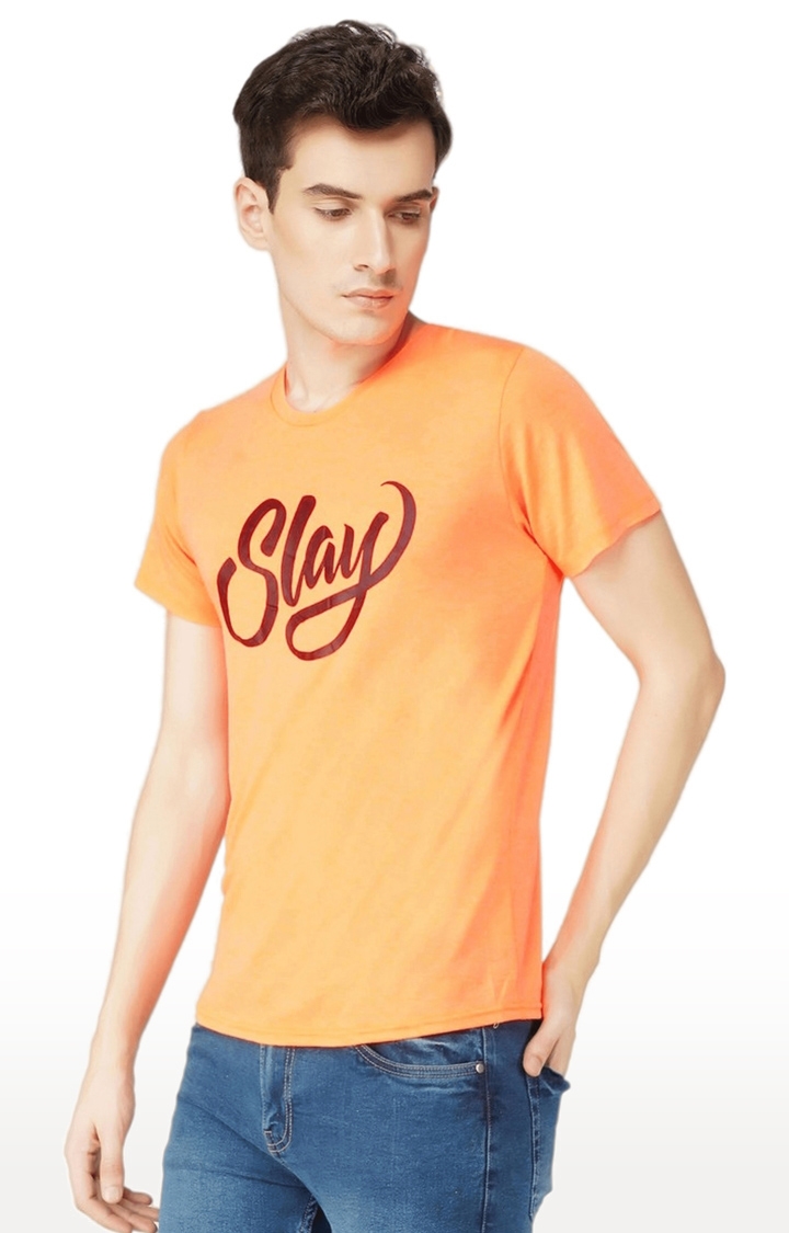 Men's Orange Typographic Cotton Regular T-Shirts