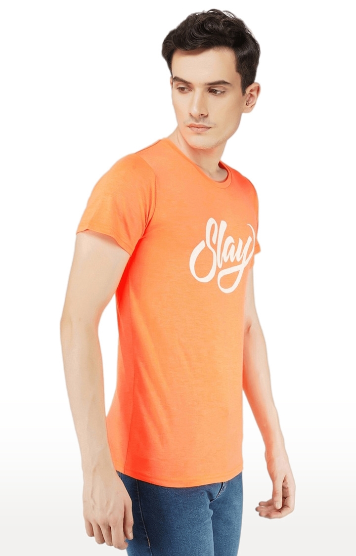 Men's Orange Typographic Viscose Regular T-Shirts