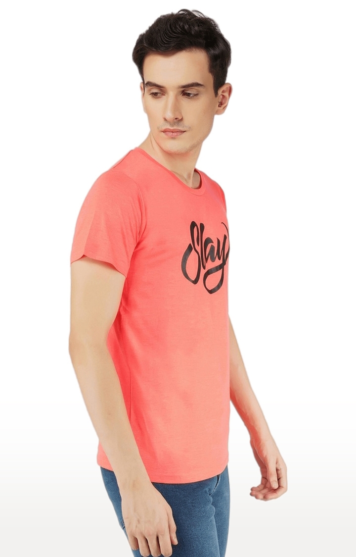 Men's Pink Typographic Cotton Regular T-Shirts